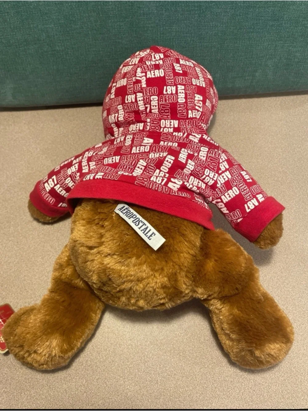 Aeropostale Aero Bear Red Hoodie Logo Brown Plush 2007